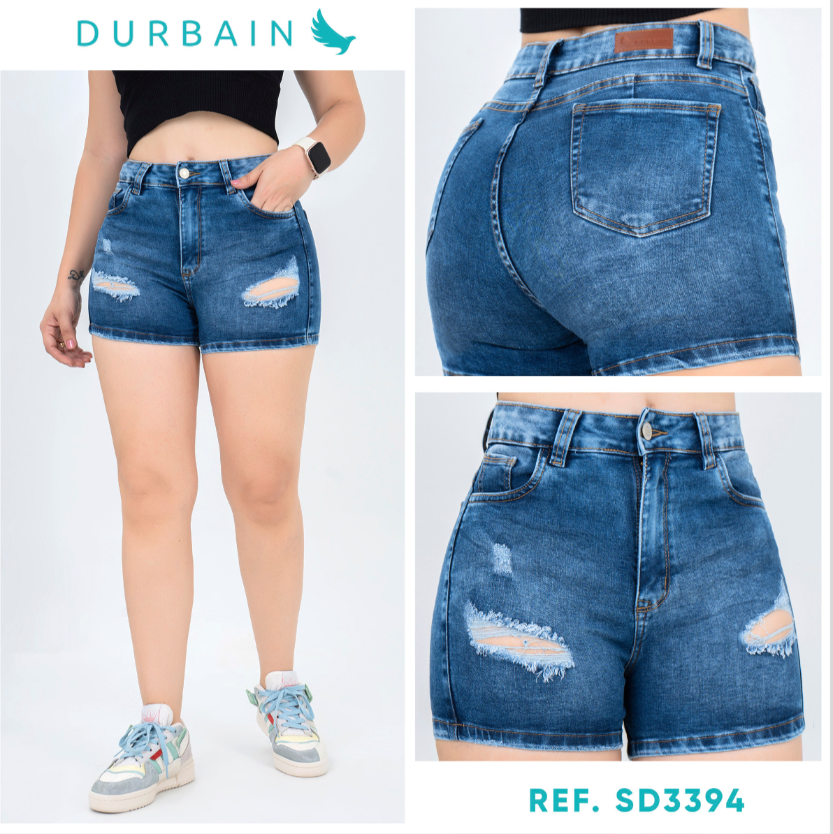 Ref: SD-3394 short en stretch, levanta cola, color azul